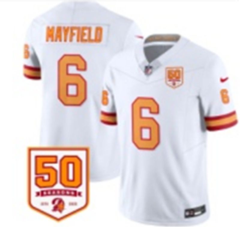 Men 2026 Nike Tampa Bay Buccaneers #6 Mayfield White 5th generation Throwback Limited NFL Jersey 002